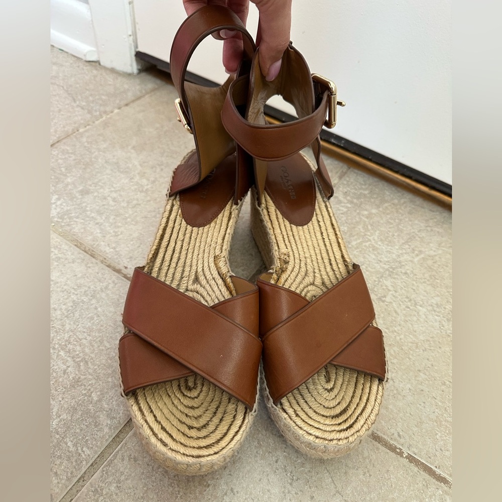 New Coach Primrose Espadrille Sandals Size 10 brown real leather wedges shoes - Picture 3 of 9